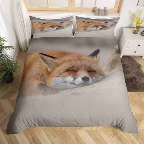 Housse de Couette 3D Animal Theme Parure de Lit 220x240cm Woodland Fox Parure Housse de Couette Room Decor Léger Nature avec 2 Taie d'oreiller (1/5)