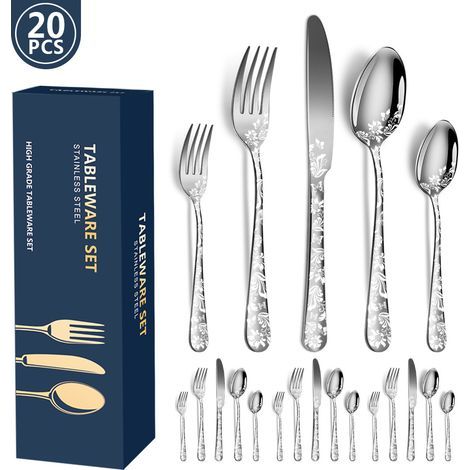 Ménagère 20 pièces en acier inoxydable pour 4 personnes, finition argentée — (1/5)