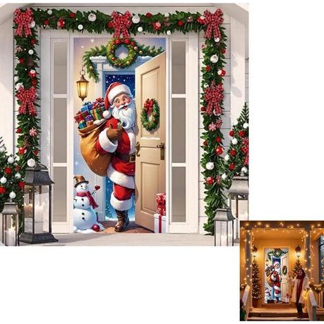 Christmas Door Decoration 200 x 90 cm - Santa Claus Door Cover, Indoor Decorative Banner