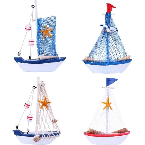 Miniature Resin Sailboat Model in Mediterranean Style, Sailboat Ornament for Interior Decoration, for Women's Sandals, Seaside Atmosphere, Various Styles (1/5)