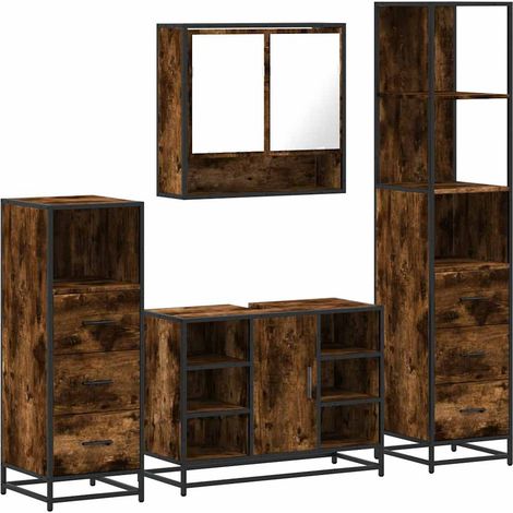 Set Mobili da Bagno 4 pz Rovere Fumo in Legno Multistrato vidaXL (1/5)