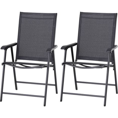 Lot de 2 chaises de jardin pliantes et confortables pour terrasse ou extérieur - Couleur noire