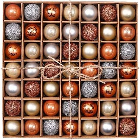 Boules de Sapin De Noël 49pcs 3cm, Décoration d'ornements Cuivré Bronze Doré et d'argent, Paillette Mat Brillant, Emballage en Carton Kraft (1/5)