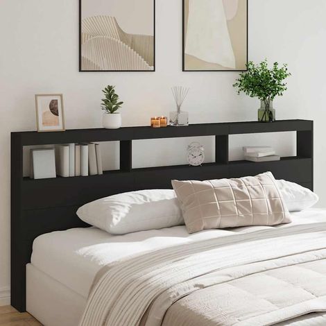 Tête de lit avec armoire et LED RVB noir 220 x 17 x 102 cm - PANGIVO (1/5)