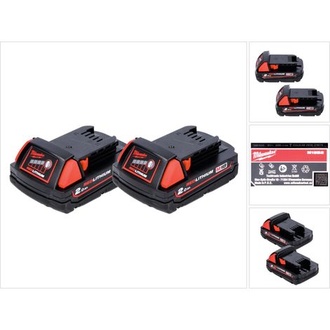 Milwaukee M18 B2 Akku Set 18 V 2x 2,0 Ah / 2000 mAh RED Li-Ion ( 2x 4932430062 )