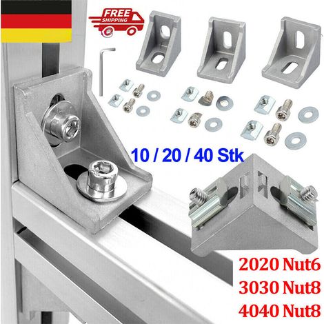 Connecteur D Angle Pour Profil Aluminium - 2020 NUT 6 - 3030 NUT 8 - 4040 NUT 8 - 40 Pièces Avec Vis Et Écrous À Marteau (1/5)