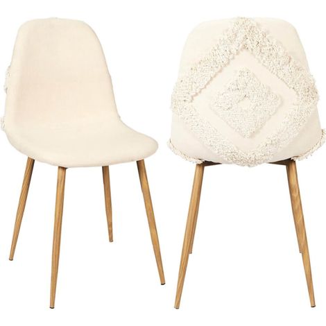 WAP - Lot de 2 Chaises Blanches à Motifs Pieds Effet Bois (1/5)