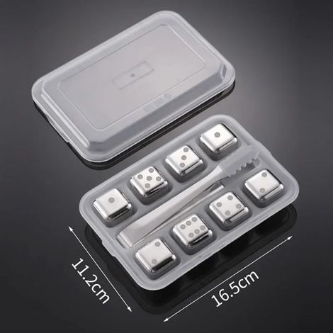 (Dés 8 pièces Clip argenté) Pierres à whisky réutilisables, glaçons en acier inoxydable, refroidisseur à vin à congélation rapide, granules métalliques de qualité alimentaire, accessoires de bar pour (1/5)