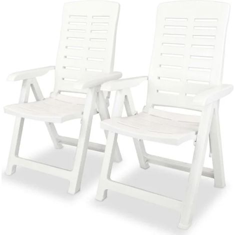 Deux ensembles de fauteuils inclinables en plastique blanc (1/5)