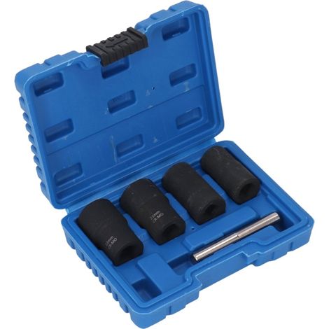 Juego de 5 extractores de llave de impacto de 1/2 pulgada, herramientas para quitar tuercas de rueda, tamaños métricos: 17 mm, 19 mm, 21 mm y 22 mm, acero Cr-Mo, acabado cepillado. (1/5)
