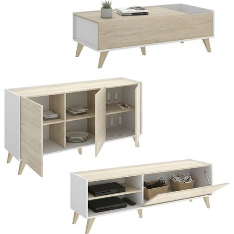 Wohnzimmermöbel-Set Tellur, Schubladen, Modular, 4 Regale, Eichenbraun