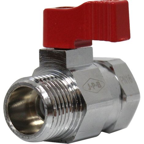 Mini-vanne laiton nickelé Mâle / Femelle 1/2" (15/21) - PN16 - manette rouge - Arcanaute (1/5)
