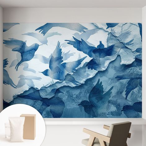 Tapete Vliestapete mit Kleber für Wohnzimmer Schlafzimmer Küche - Wanddekoration Dynamische Vögel 152x104 cm (1/5)