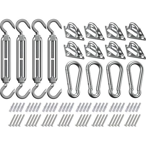 Kit di 80 pezzi in acciaio inox 304 da 5 pollici per l'installazione di vele ombreggianti rettangolari/quadrate/triangolari, per prato e giardino kit di ferramenta resistente e antiruggine.