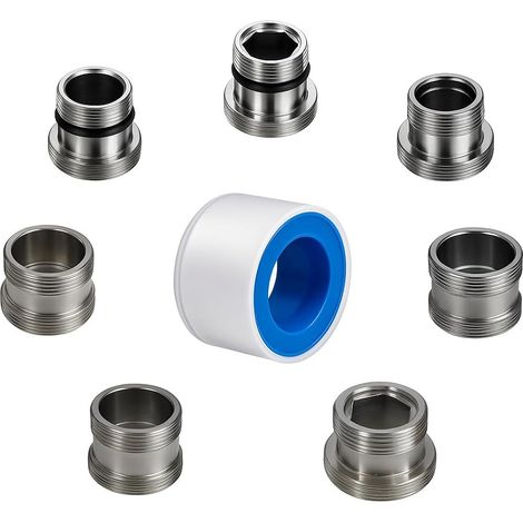 Kit Adaptateur pour Robinet 7 Pièces, Adaptateur Fileté M16, M16.5, M18.5, M20, M22, M24, M28 vers M22 Mâle, Connecteur Robinet avec Joints et Ruban PTFE (1/5)