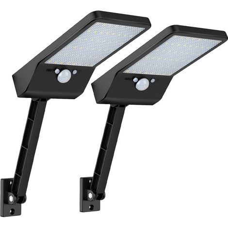 Lot de 2 lampes solaires d'extérieur, 48/56 LED, pour jardin, clôture, terrasse, porte d'entrée, abri de jardin, noir. (1/4)