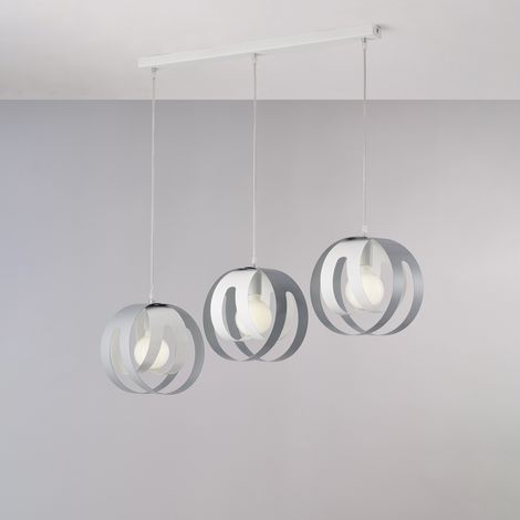 Tobias Pendelleuchte Weiß/Grau, rechteckige Rosette, 3x E27, L86x26 cm – BL302-BIN3-BG