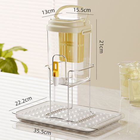 Carafe Frigorifique avec Robinet, Style Léger et Résistante à la Chaleur, pour Eau Fruitée et Thé Glacé, Usage Domestique, Ensemble Complet avec Support en Fer et Plateau Double Couche, Jaune Clair-ls (1/2)
