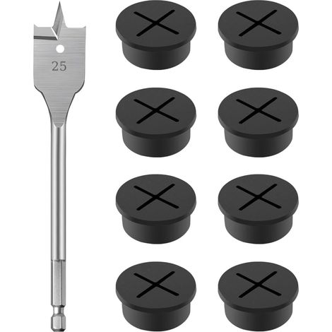 8 Pièces Passe-Câble en Silicone Flexible 25mm Passe Avec 1 Foret  Câble Oeillets de Trou de Câbles Passes Fil Caoutchouc Livré pour Table d'Ordinateur Bureau Maison Ordinateur (Noir) (1/5)