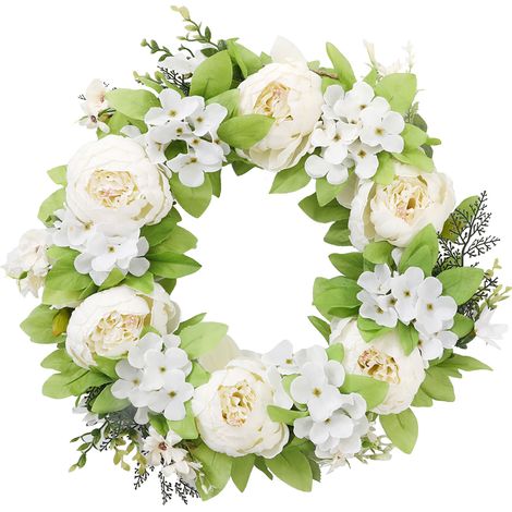 Türkranz, 40 cm Durchmesser, mit leuchtenden künstlichen Blumen, Frühlingsdeko (1/5)