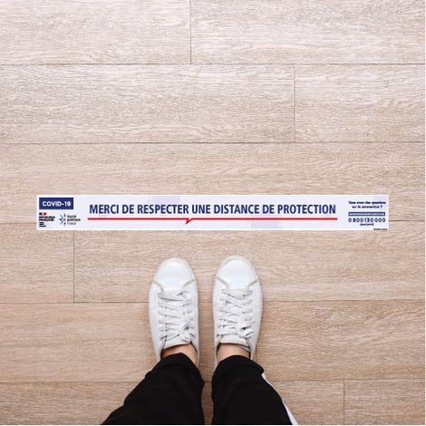 AUTOCOLLANT COVID 19 . LOT DE 4 AUTOCOLLANT AU SOL CORONAVIRUS . RESPECTER LES DISTANCES DE SECURITE (O0157) (1/4)