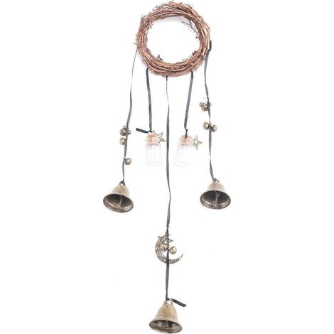 Carillon de porte sorcière en rotin fait main, clochette de sorcière à suspendre, décoration d'Halloween pour poignée de porte, carillon à vent décoratif (1/5)