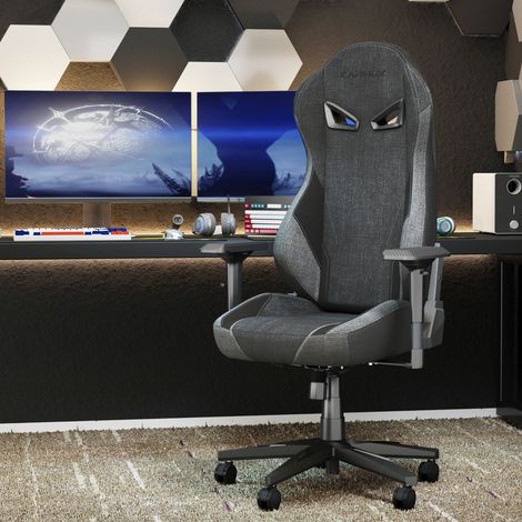 Fauteuil de jeu ergonomique en tissu pour adultes - Fauteuil de bureau à dossier haut, fauteuil de jeu grande taille avec appui-tête et soutien lombaire, gris foncé (1/5)