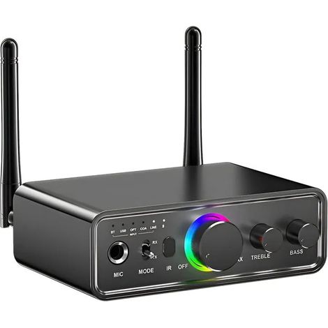 Adaptateur audio Bluetooth noir RGB, batterie 1200 mAh, réglage volume, compatible tous appareils audio (1/5)