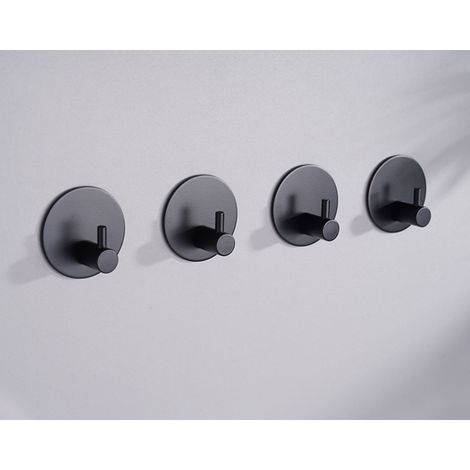 Crochet mural en acier inoxydable 304 sans clou, base ronde noire auto-adhésive lot de 4, patère autocollante pour cuisine (1/4)