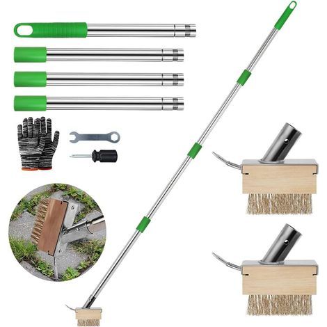 Set of 2 Joint Brushes, Telescopic Steel Handle, Metal Head with Scraper, for Cleaning Paving Stones and Terraces (1/5)