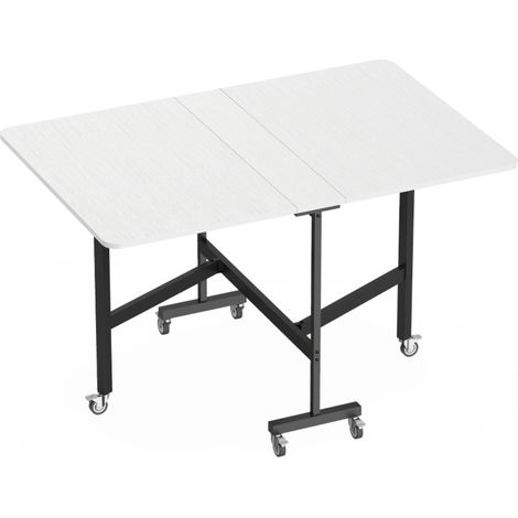 Table pliante mobile à 6 roues avec freins, table de cuisine pliable pour petits espaces, blanche (1/5)
