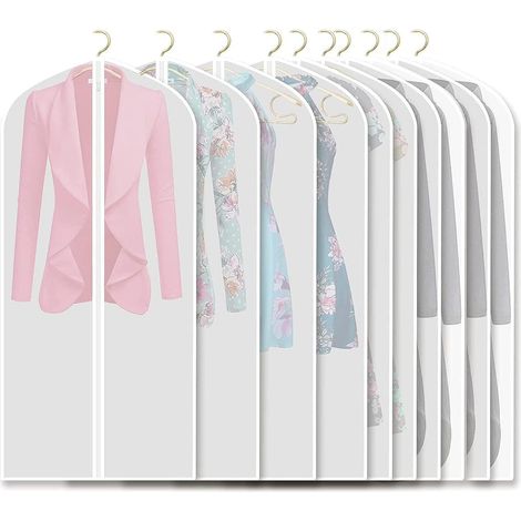 Sollbry 10 pièces Housses de Vêtements avec Zip,Anti-Poussière Anti-Mites,Housses de Protection pour Vêtements Transparent Lavable pour Robe Longue(60x140cm) (1/5)
