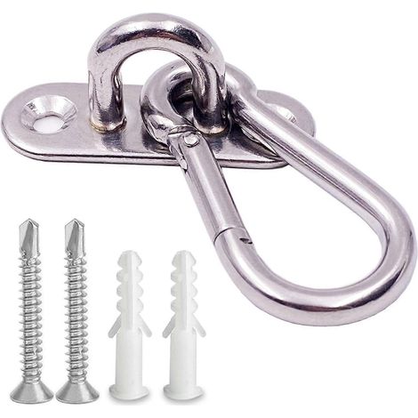 4 crochets en U en acier inoxydable de 4,5 cm (1,8 po) de diamètre + 4 crochets à ressort en acier inoxydable, clip de fixation, tube d'expansion en plastique (1/5)
