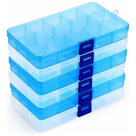 QORVA-Lot de 6 Boîte de Rangement Plastique,15 Grilles Diviseurs à Compartiments Ajustables Boîte de Organisateur Contenants de Rangement pour Collier,Boucles D'oreilles,Articles de Bricolage