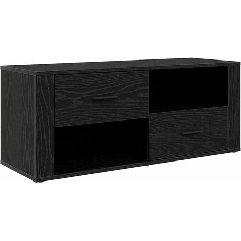 Meuble TV rustique avec rangement 100 x 35 x 40 cm finition mate en bois d'ingénierie noir