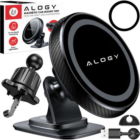 Support magnétique pour téléphone de voiture, pare-brise, calandre, tableau de bord, voiture, Alogy Noir + Organiseur (1/4)
