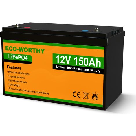 [NEUWERTIG] ECO-WORTHY LiFePO4 Lithium batterie 12V 150Ah Solarbatterie Akku mit über 3000+ Mal Tiefzyklen und BMS Schutz für Solar-Inselanlagen, Wohnmobil, Solarpanel und Camping (1/5)