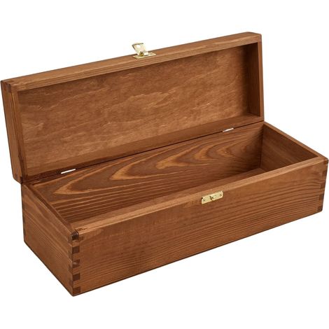 Caja de madera marrón para botellas con cerradura, 36x11x10 cm (1/5)