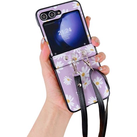 Funda para Samsung Galaxy Z Flip7 FE / Z Flip6, con correa para el hombro, color morado. (1/4)