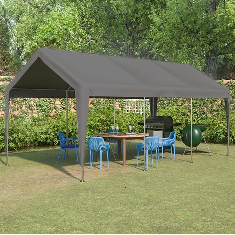 Carport garage 3 x 6 m grigio in metallo con finestre apribili, pareti e tetto rimovibili OKMYHOME (1/5)