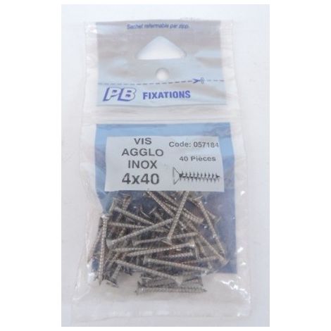 Vis agglo Ø 4X40mm tête fraisée inox A2 (sachet de 40) PB FIXATIONS 057184