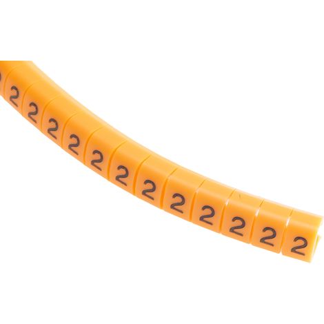 Repère câble à pression , Ø câble 4  5mm, texte : 2, Noir sur Orange ( Prix pour Bobine de 100 )