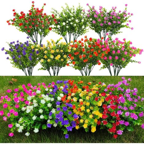21 lots de plantes artificielles d'extérieur résistantes aux UV, arbustes artificiels, fleurs artificielles en plastique, fausses plantes d'extérieur pour la décoration de la maison et du jardin (7 co (1/5)