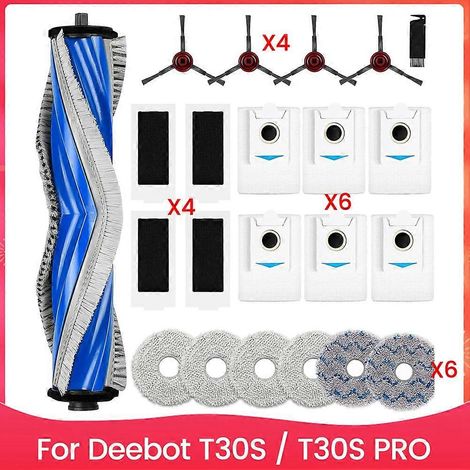 Pour aspirateur robot Ecovacs Deebot T30S / T30S PRO : brosse principale latérale, filtre HEPA, lingette de nettoyage et sacs à poussière (1/5)