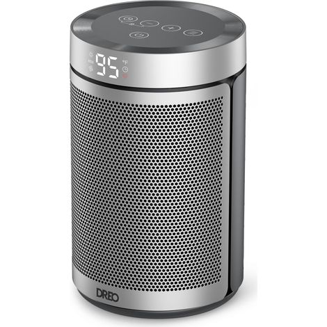 Dreo Termoventilatore a Risparmio Energetico 34 dB Silenzioso, 1500W PTC Ceramica Elettrico con Termostato, Protezione Surriscaldamento e Ribaltamento, Timer 12H, per Camera da Letto, Atom 316 Argento (1/5)