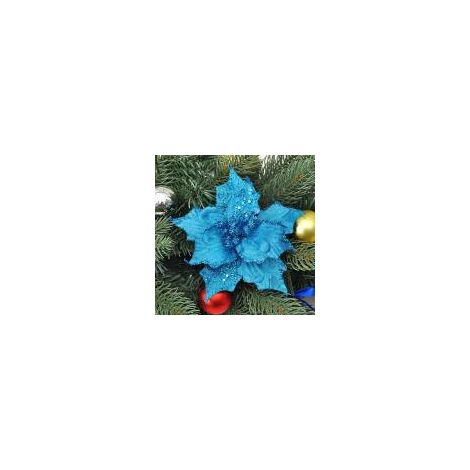 GARRYFIZH Fleur de Noël de 13 cm, décoration de Noël, fleur artificielle en tissu, bleue