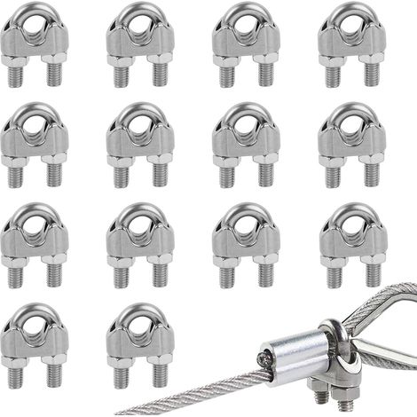 Set mit 14 Edelstahl-Kabelklemmen, 6 mm Stahl-Kabelklemmen für Metallkabel mit 6 mm Durchmesser, M6-Gewinde (1/5)