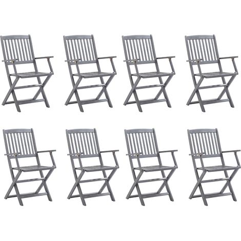 Lot de 8 chaises de jardin pliantes en bois d'acacia massif gris pour terrasse et extérieur - PANGIVO (1/5)