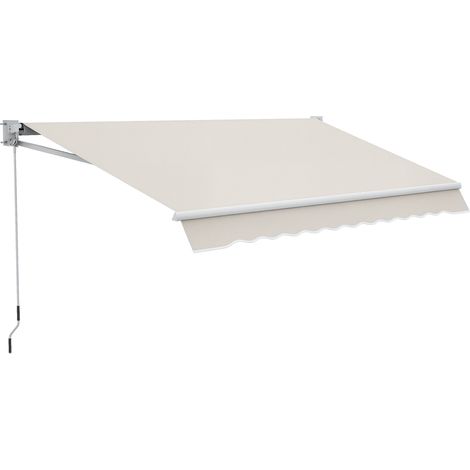 Store banne rétractable à commande manuelle 200 x 250 cm, store de terrasse avec manivelle, imperméable et résistant aux UV, couleur crème