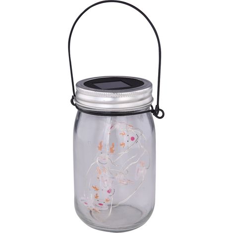 Pot de conservation de table solaire à LED, lampe suspendue, guirlande lumineuse de fête, 10x rennes, verre en acier inoxydable, DxH 7,5x13,5 cm (1/4)